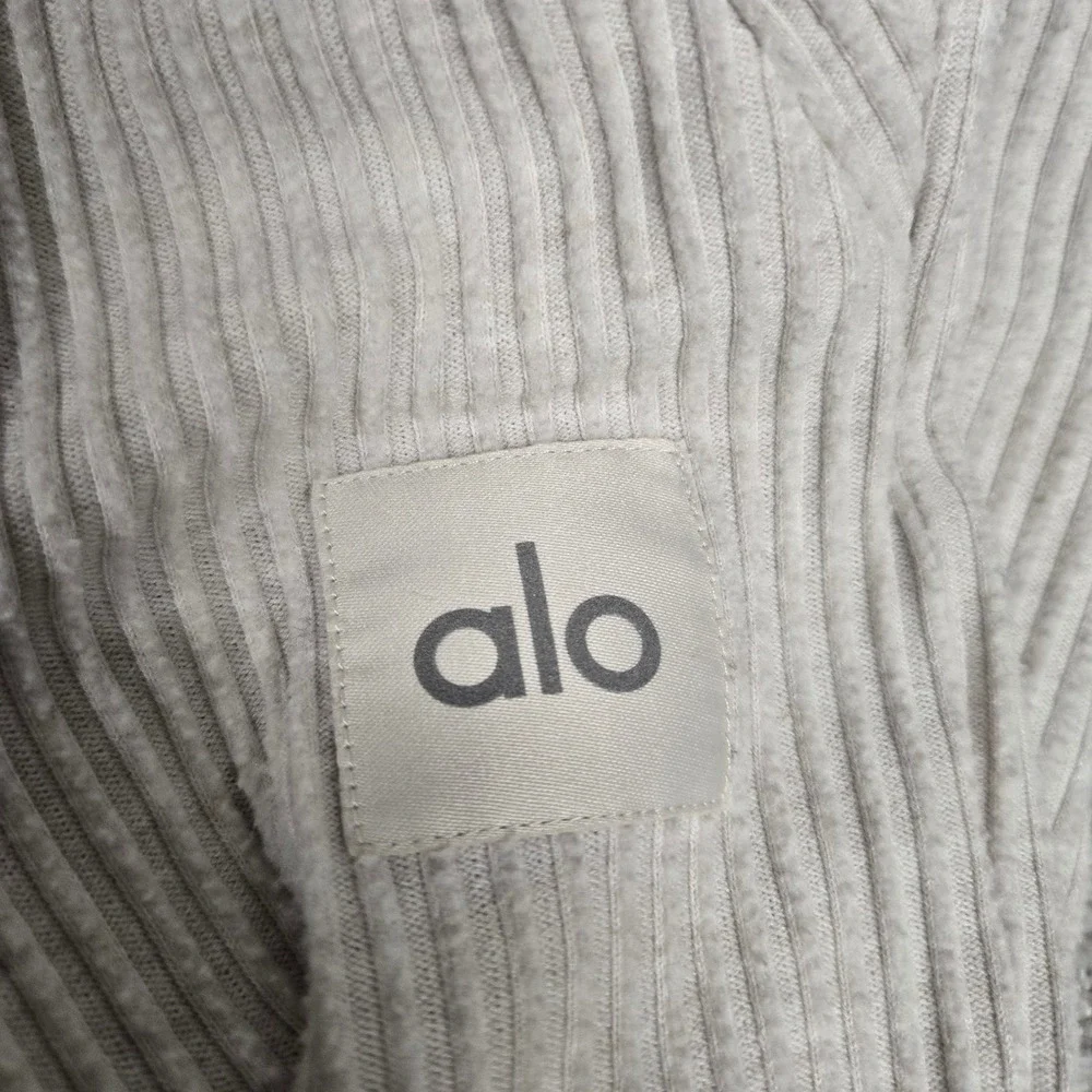 Alo Yoga Muse Ribbed Joggers Bone Heather Grey High Waist Lounge Pants Womens M
